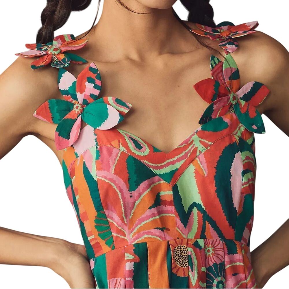FARM RIO Anthropologie Pleated Palm Midi Pockets Dress, Size 2X Brand New SOO - Picture 5 of 16